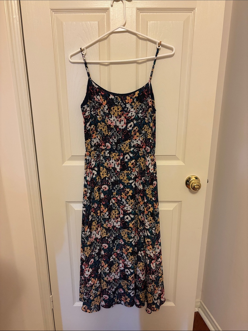 DKNY Black Floral Spaghetti-Strap Midi Dress